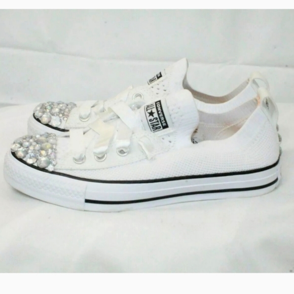 Converse Shoes - Bling white all star Low top Converse embellished jeweled custom rare size 6